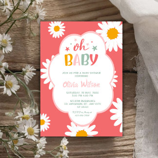 Invitación Oh Baby Cute Floral Daisy Girl Baby Shower