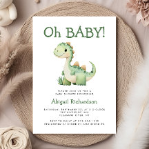 Oh Baby Cute Green Dinosaur Baby Shower