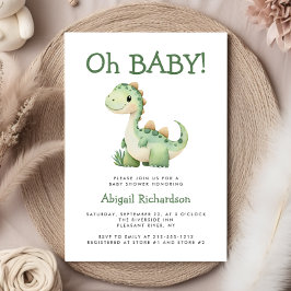 Invitación Oh Baby Cute Green Dinosaur Baby Shower
