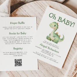 Invitación Oh Baby Cute Green Dinosaur QR Code Baby Shower