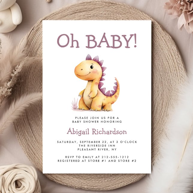 Invitación Oh Baby Cute Naranja Purple Dinosaur Baby Shower (Subido por el creador)