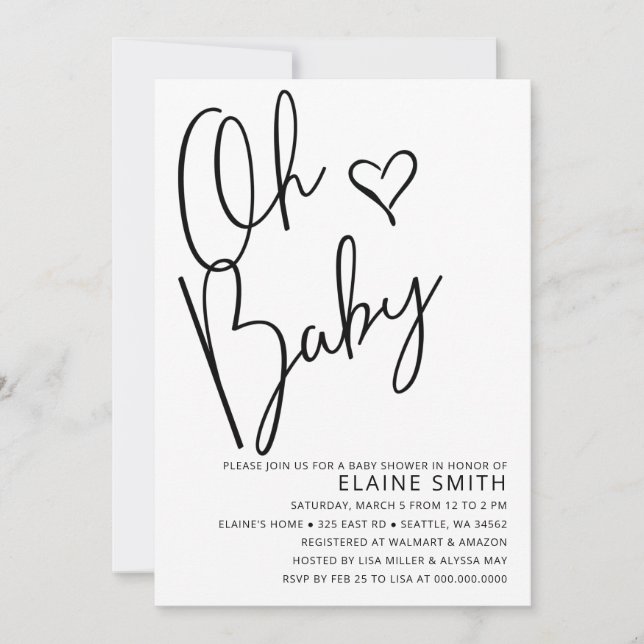 Invitación Oh Baby Cute Simple Gender Neutral Baby Shower (Anverso)