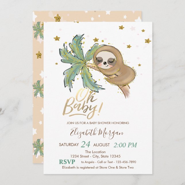 Invitación Oh Baby Cute Sleeping Sloter Baby Shower (Anverso / Reverso)