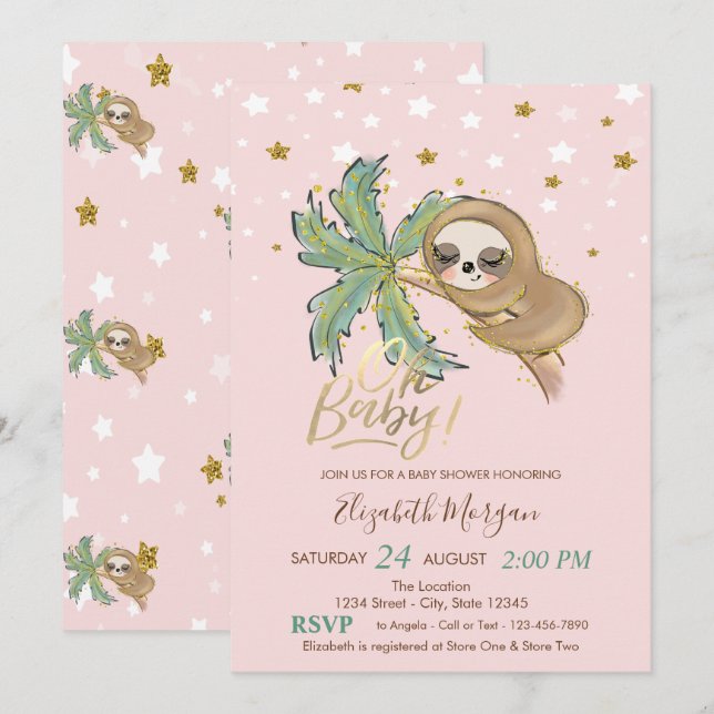 Invitación Oh Baby Cute Sleeping Stars Baby Shower (Anverso / Reverso)