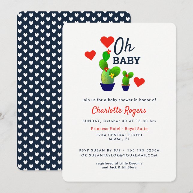 Invitación Oh Baby Cute Succulent Cactus Plants Baby Shower (Anverso / Reverso)