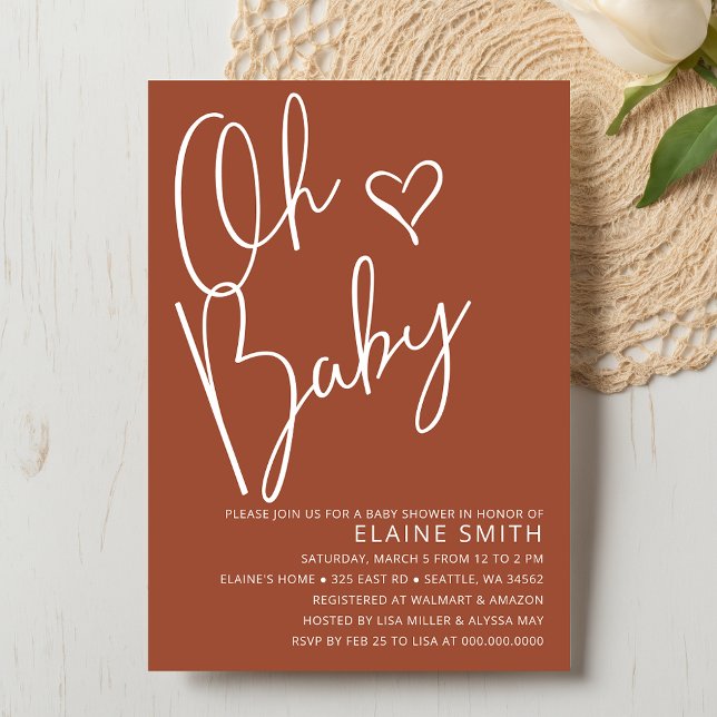 Invitación Oh Baby Cute Terracotta Género Neutral Baby Shower (Oh Baby Cute Terracotta Gender Neutral Baby Shower Invitation)