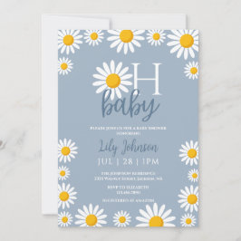 Invitación Oh Baby Daisy Dusty Blue Baby Shower