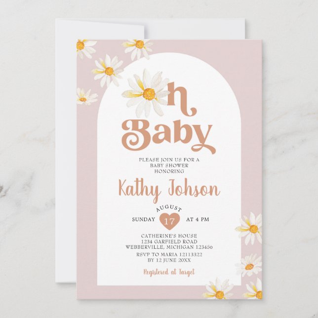 Invitación Oh Baby Daisy Flowers Arch Boho Baby Shower (Anverso)