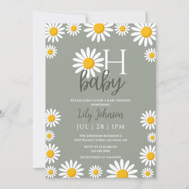 Invitación Oh Baby Daisy Neutral Baby Shower Todo En Uno (Anverso)