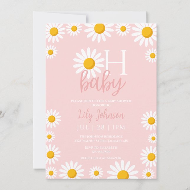 Invitación Oh Baby Daisy Pink Baby Shower Photo QR Code (Anverso)