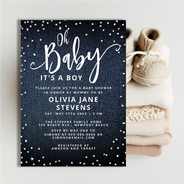Invitación Oh Baby Denim Diamonds Classy Boy Baby Shower (Subido por el creador)
