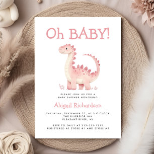 Invitación Oh Baby Dinosaur Rosa Lindo Chicas Baby Shower