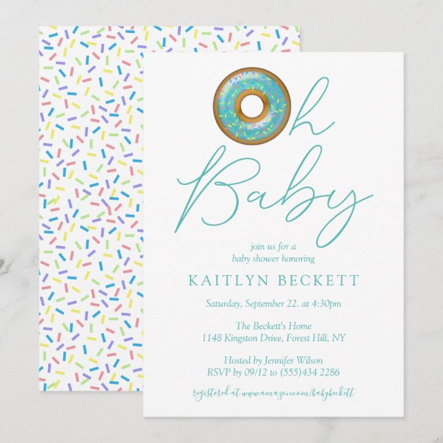 Invitación Oh Baby Donut Sprinkle Boys Baby Shower (Anverso / Reverso)
