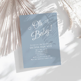 Invitación "Oh Baby" Dusty Blue Modern Baby Shower Minimalist
