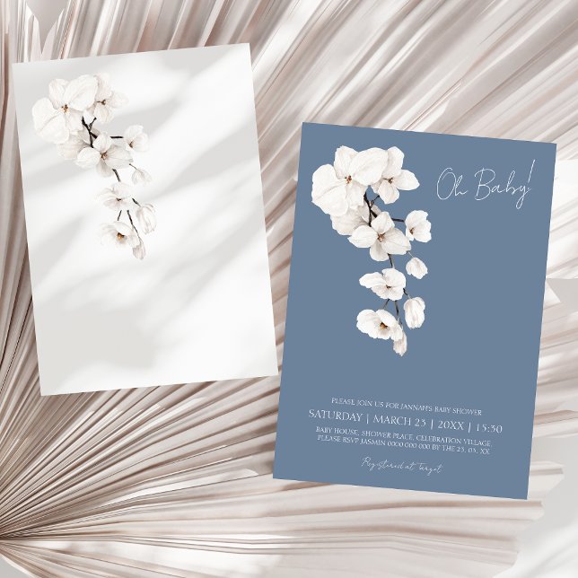 Invitación Oh Baby Dusty Blue Orchids Baby Shower (Oh Baby Dusty Blue White Orchids Baby Shower Invitation)