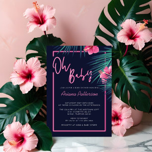 Invitación Oh Baby Electric Neon Pink Tropical Baby Shower