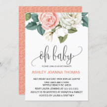 Oh Baby Elegant Coral Flowers Baby Shower