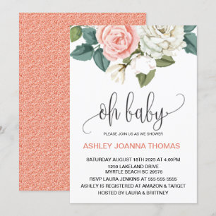 Invitación Oh Baby Elegant Coral Flowers Baby Shower