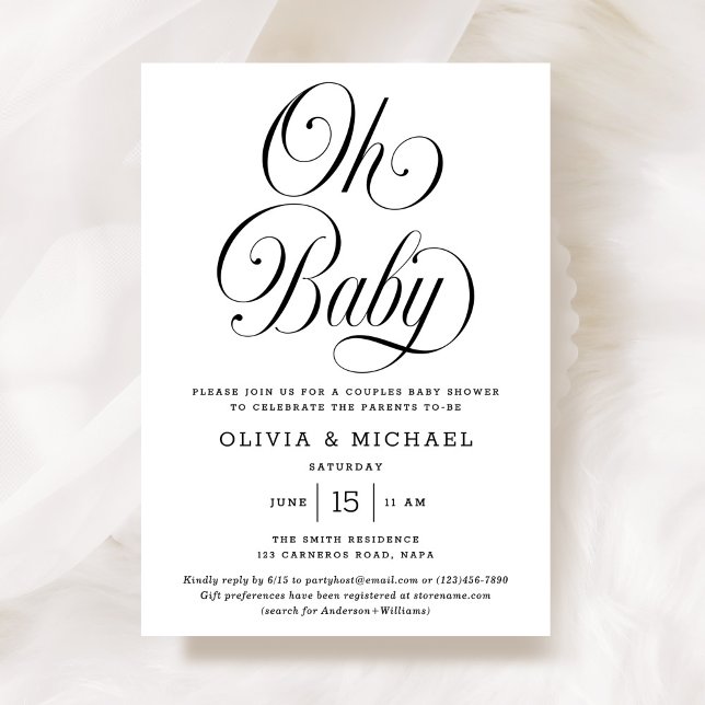 Invitación Oh Baby Elegant Script B&W Neutral Baby Shower (Subido por el creador)