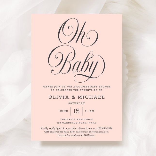 Invitación Oh Baby Elegant Script Blush Pink Girl Baby Shower (Subido por el creador)