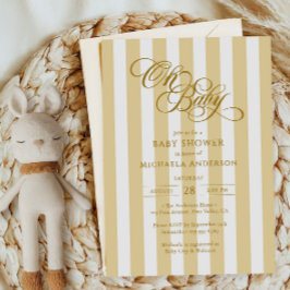 Invitación Oh Baby Elegante Letras y Rayas Fiesta de Bebé