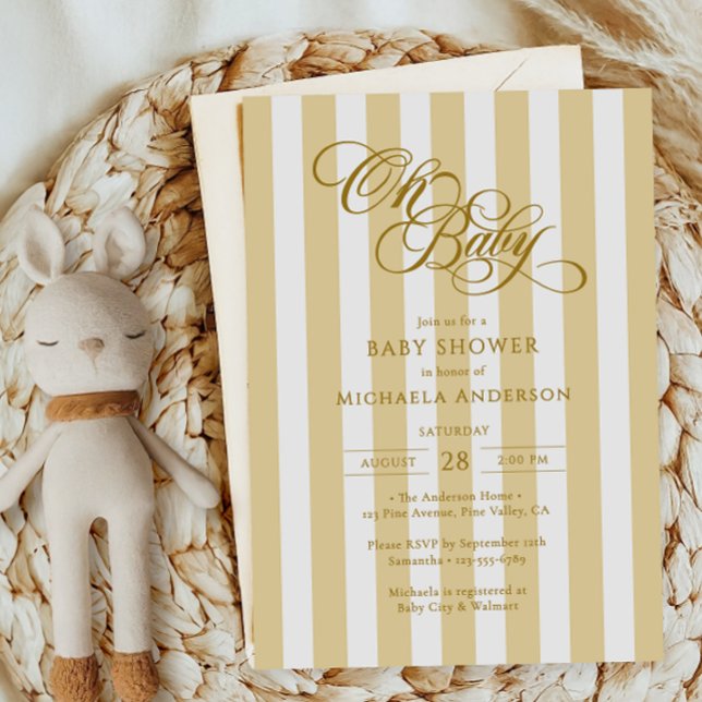 Invitación Oh Baby Elegante Letras y Rayas Fiesta de Bebé (Subido por el creador)
