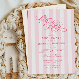 Invitación Oh Baby Elegante Letras y Rayas Fiesta de Bebé