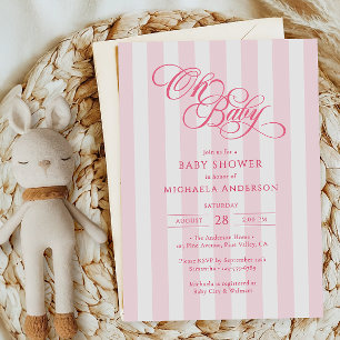 Invitación Oh Baby Elegante Letras y Rayas Fiesta de Bebé