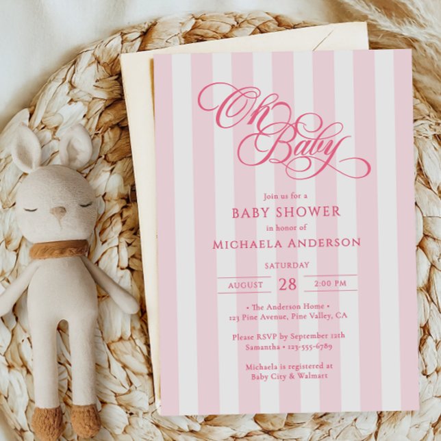 Invitación Oh Baby Elegante Letras y Rayas Fiesta de Bebé (Subido por el creador)