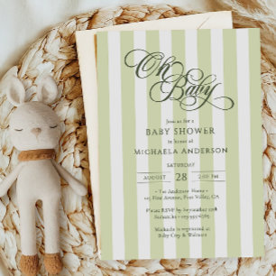 Invitación Oh Baby Elegante Letras y Rayas Fiesta de Bebé