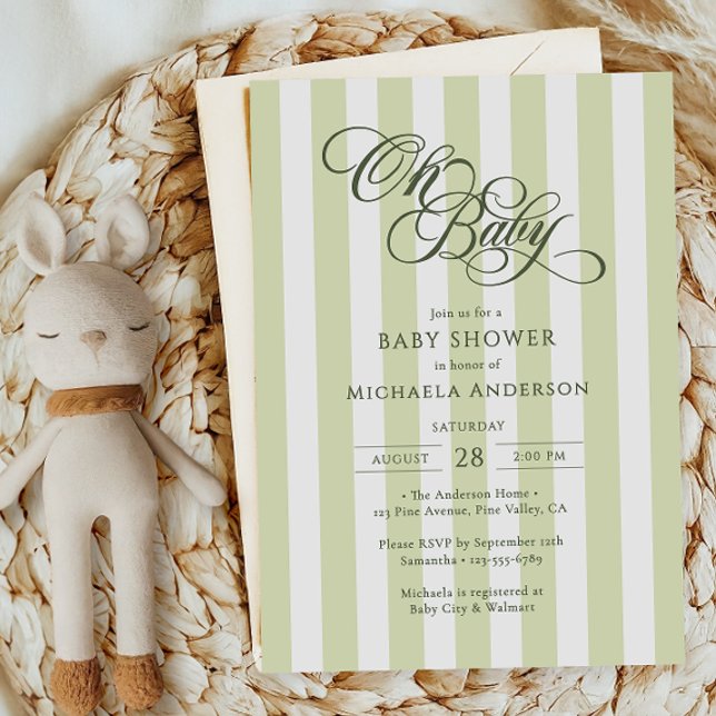 Invitación Oh Baby Elegante Letras y Rayas Fiesta de Bebé (Subido por el creador)
