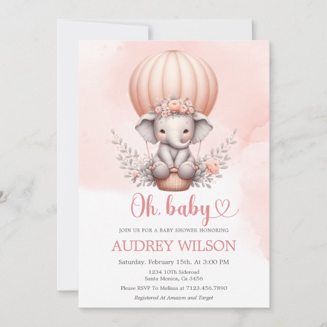 Invitación Oh, Baby Elephant Baby Shower (Anverso)