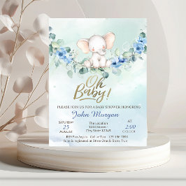 Invitación Oh Baby Elephant Blue Baby Shower