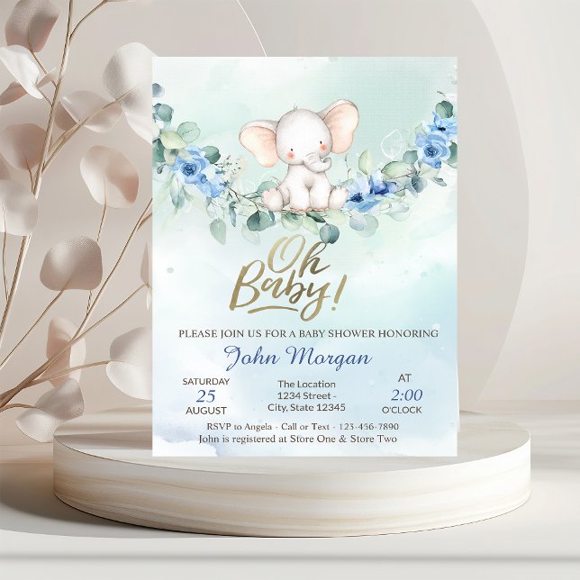 Invitación Oh Baby Elephant Blue Baby Shower (Subido por el creador)