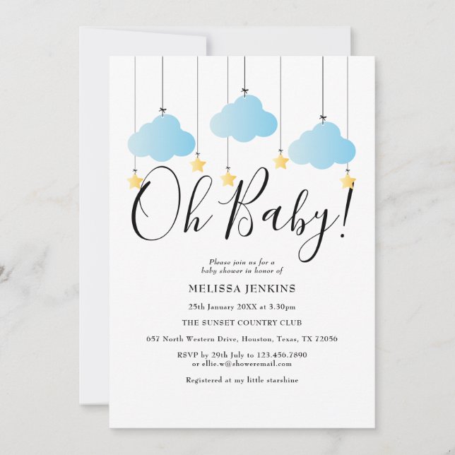 Invitación Oh Baby Estrellas Azules Baby Shower Sprinkle (Anverso)