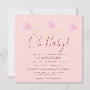 Invitación Oh Baby Estrellita Brillante Baby Shower Rosa