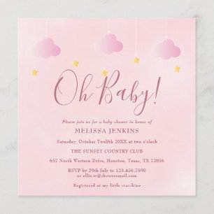 Invitación Oh Baby Estrellita Brillante Rosa Suave Baby Showe