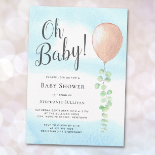 Invitación Oh Baby Eucalyptus Balloon Neutral Baby Shower