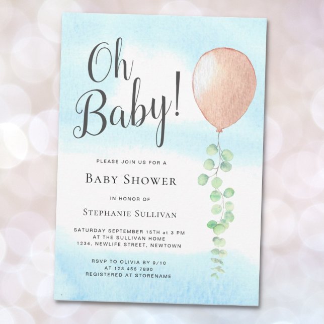 Invitación Oh Baby Eucalyptus Balloon Neutral Baby Shower (Subido por el creador)