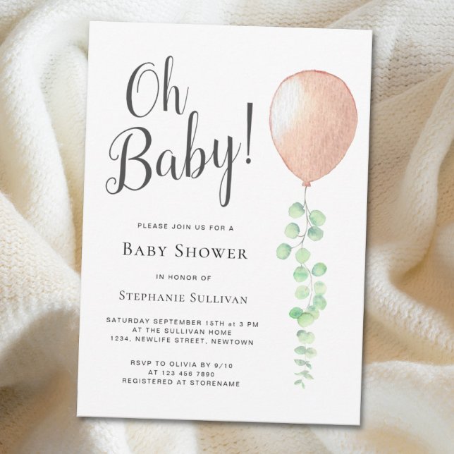 Invitación Oh Baby Eucalyptus Balloon Neutral Baby Shower (Subido por el creador)