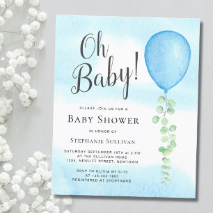 Invitación Oh Baby Eucalyptus Blue Balloon Baby Shower
