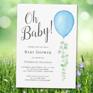 Invitación Oh Baby Eucalyptus Blue Balloon Baby Shower