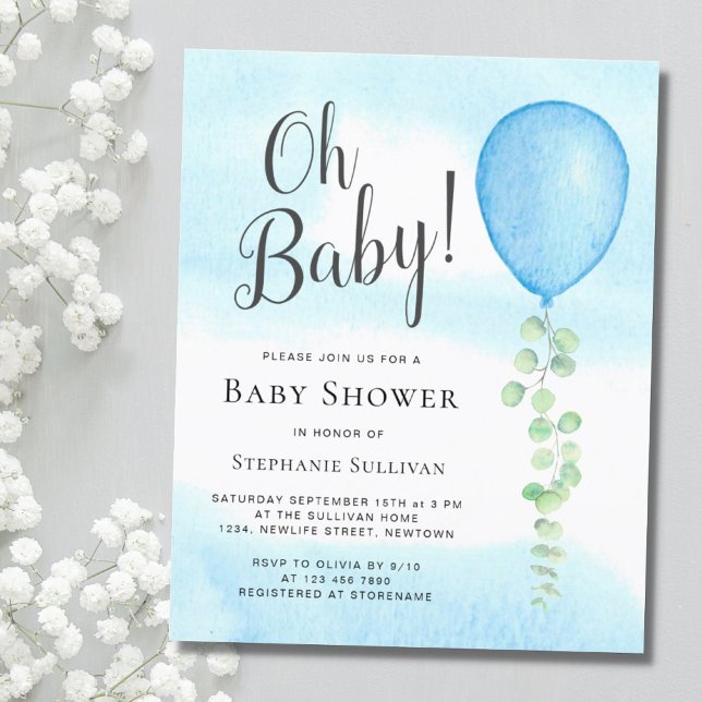 Invitación Oh Baby Eucalyptus Blue Balloon Baby Shower (Subido por el creador)