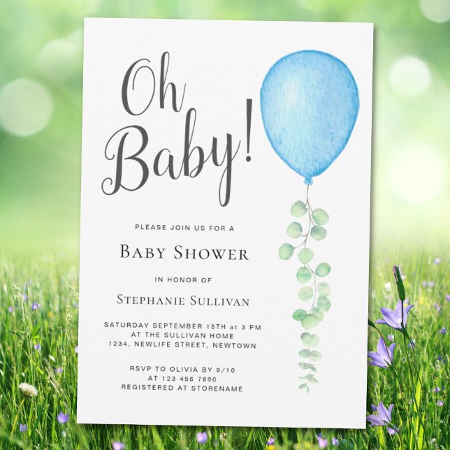 Invitación Oh Baby Eucalyptus Blue Balloon Baby Shower (Subido por el creador)