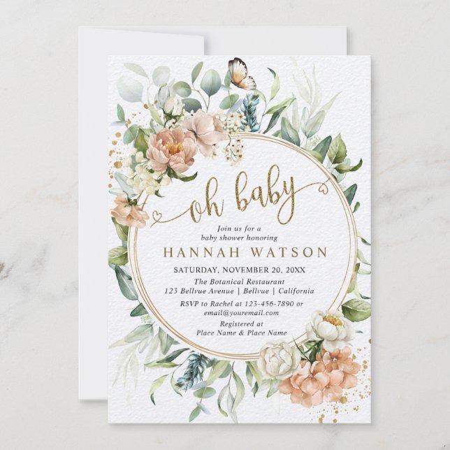 Invitación Oh Baby Eucalyptus Rubor Rosa Baby Shower (Anverso)