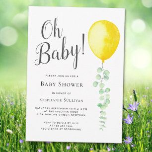 Invitación Oh Baby Eucalyptus Yellow Balloon Baby Shower