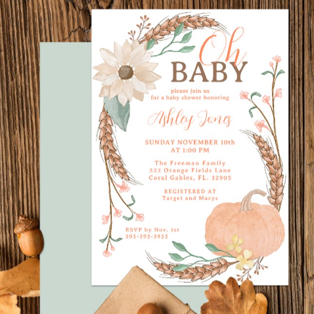 Invitación Oh Baby Fall Pumpkin Shower Invite (Oh Baby Pumpkin Baby Shower)