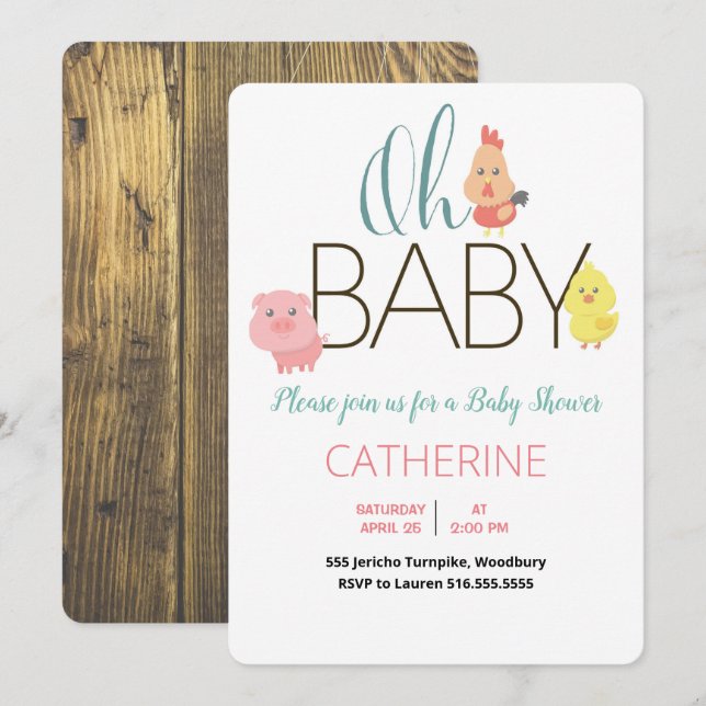 Invitación Oh Baby Farm Animals Rustic Baby Shower (Anverso / Reverso)