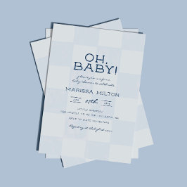 Invitación Oh Baby Fiesta de Bebé Azul Cuadros Moderna