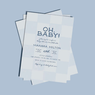 Invitación Oh Baby Fiesta de Bebé Azul Cuadros Moderna